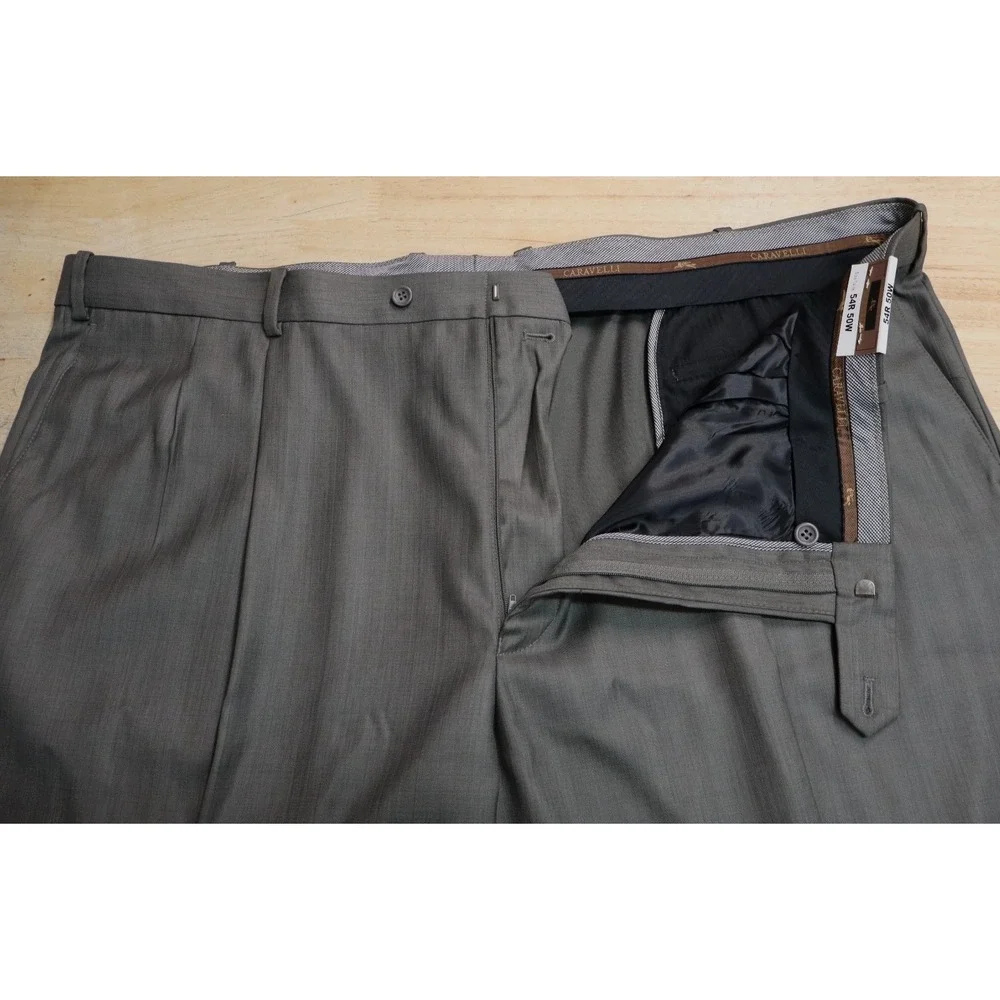 Mens Caravelli Super 150s Dress‎ Pants Pleated Dark Taupe Gray Size 50 x UFN New